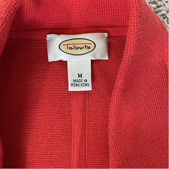 Vintage TALBOTS Womens Jacket Medium Red 100% Cotton Double Breasted Blazer Knit - Picture 2 of 7